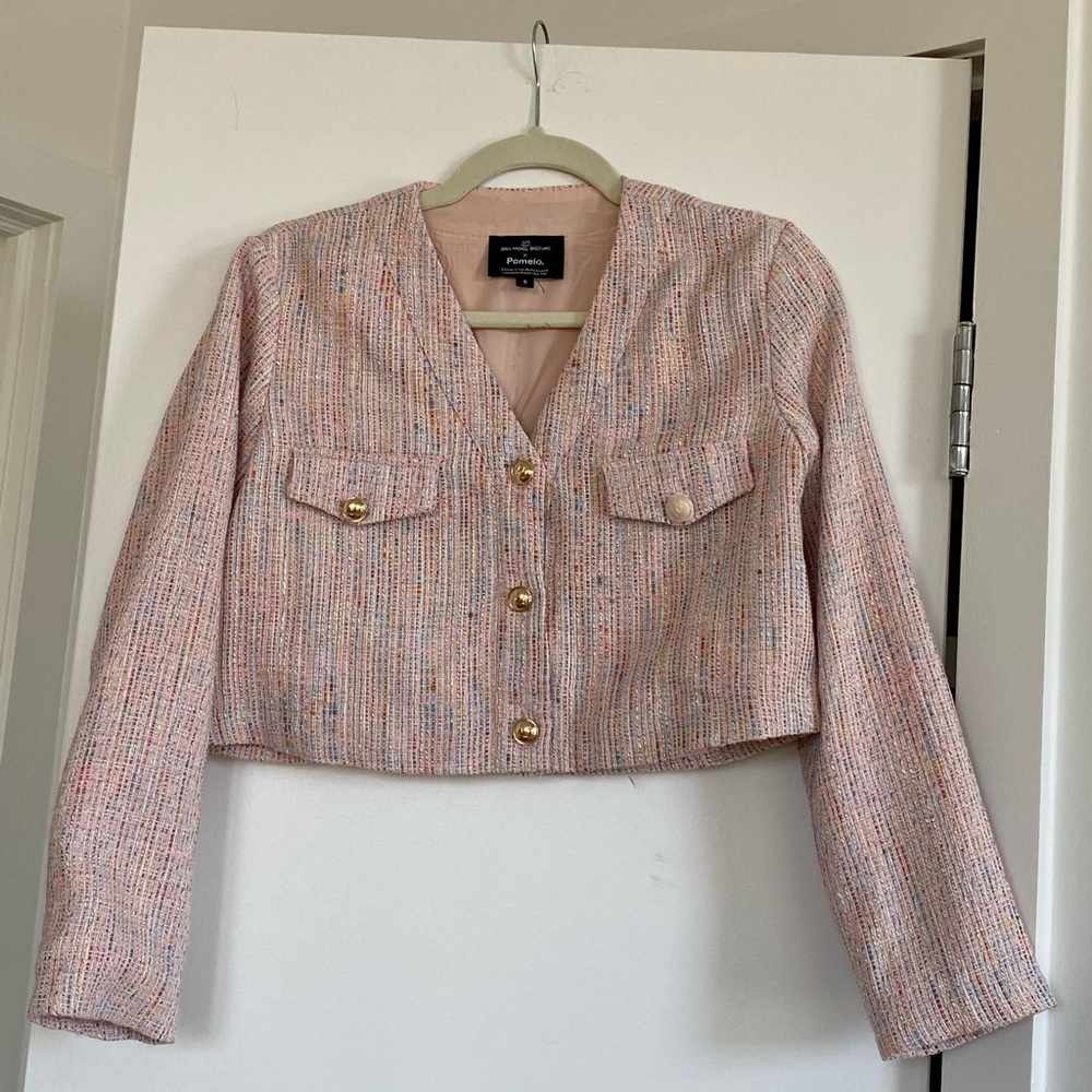 Tweed Pink Multi Tweed Cropped Blazer